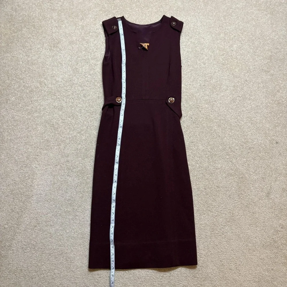 Tory Burch Dress Womens Small Plum Declan Tab Sheath Wool Blend Sleeveless Midi